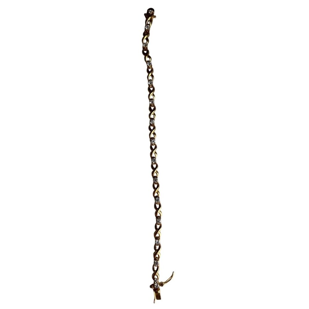 Roman Gold Tone Infinity Bracelet With Rhinestones Elegant Dressy Secure Lock